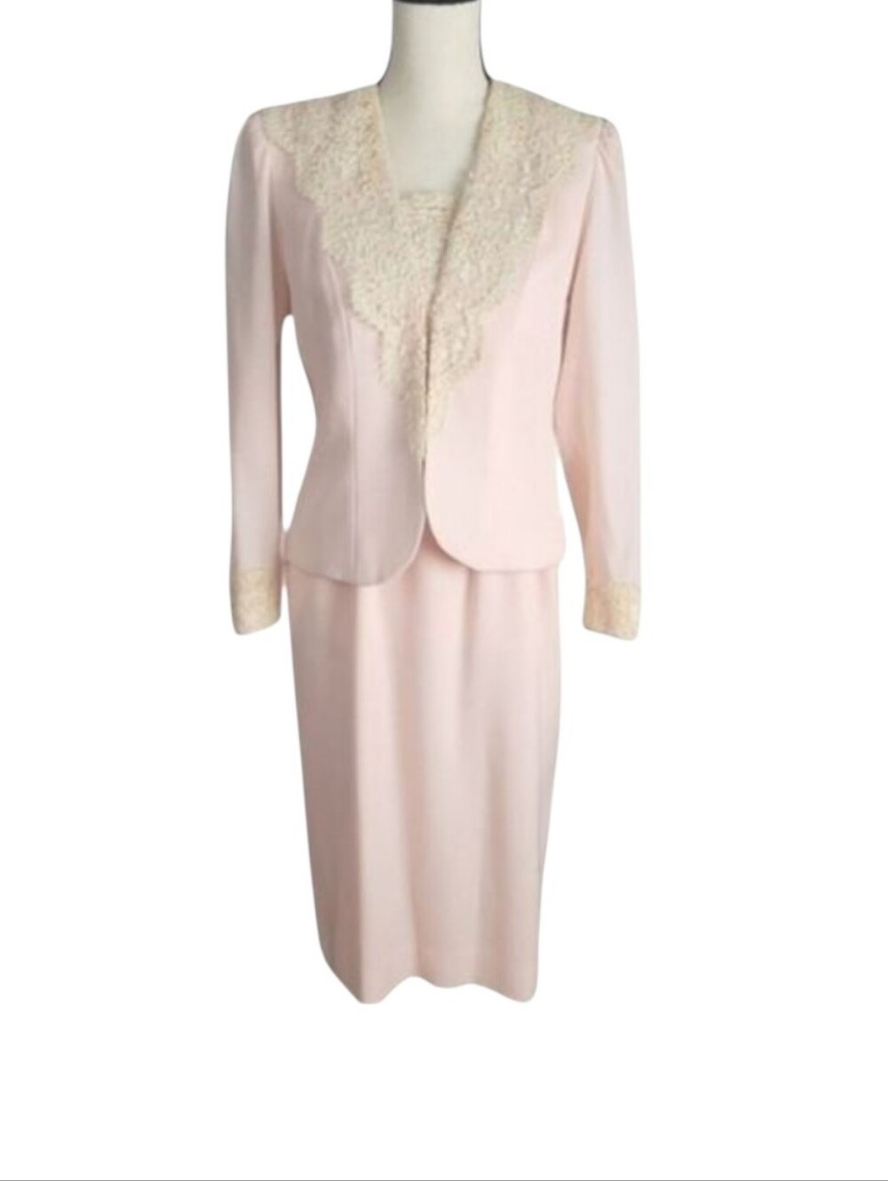 Vintage 1970s JoEd Sophisticates Pink Lace Special Occassion Suit – Size 8